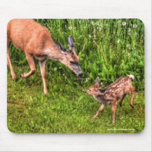 Mule Deer Fawn & Mother Wildlife Photo Mouse Mat