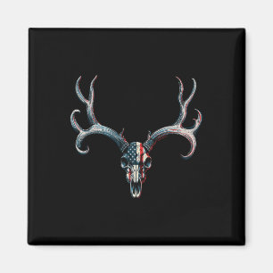 Mule Deer Hunting - American Flag On Buck Skull Magnet