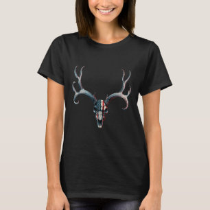 Mule Deer Hunting - American Flag On Buck Skull  T-Shirt