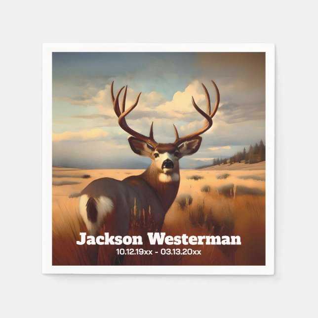 Mule Deer on Prairie Memorial  Napkin (Front)