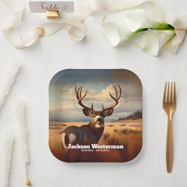 Mule Deer on Prairie Memorial  Paper Plate (Wedding)