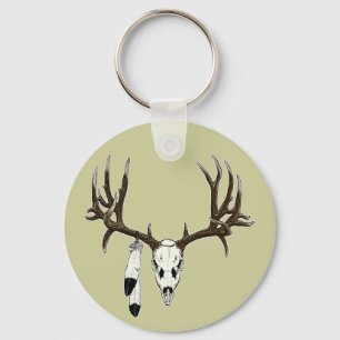Mule deer skull eagle feather key ring