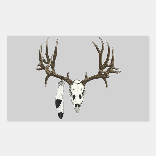 Mule deer skull eagle feather rectangular sticker (Front)