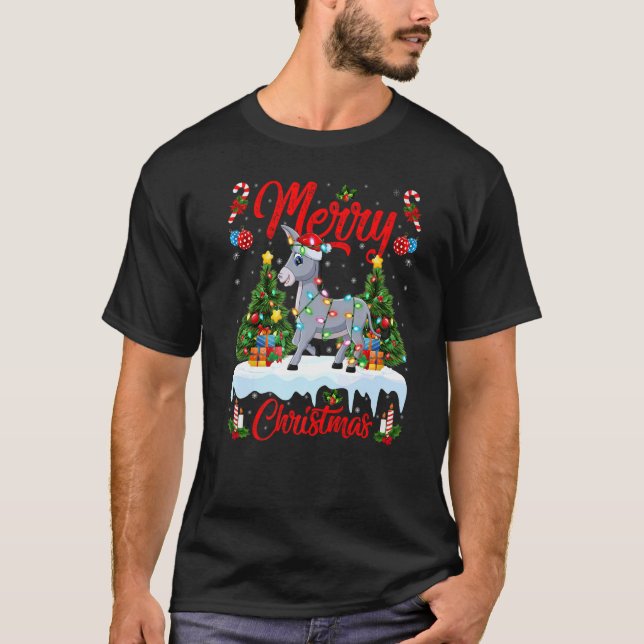 Mule Lights Xmas Tree Santa Mule Christmas T-Shirt (Front)