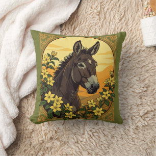 Mule Surrounded By Yellow Jasmine Flowers Cushion
