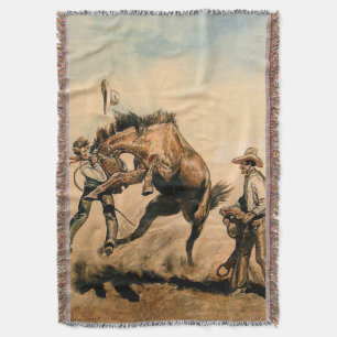 “Mule” Western Art by Will James Throw Blanket