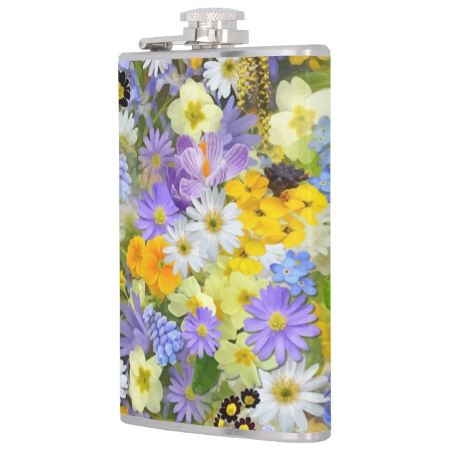 MULITCOLORED FLORAL BACKGROUND PATTERN HIP FLASK (Left)