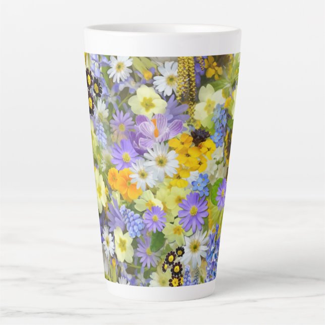 MULITCOLORED FLORAL BACKGROUND PATTERN LATTE MUG (Front)