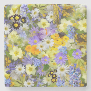MULITCOLORED FLORAL BACKGROUND PATTERN STONE COAST COASTER