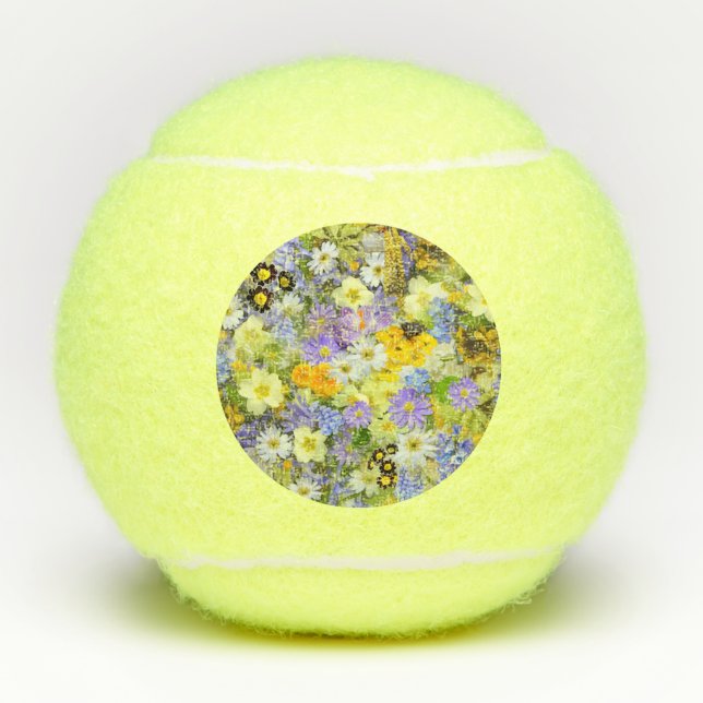 MULITCOLORED FLORAL BACKGROUND PATTERN TENNIS BALLS (Front)