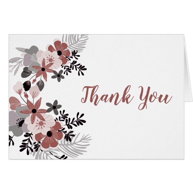 Mulled Wine and Blush Pink Floral Thank You (Front Horizontal)