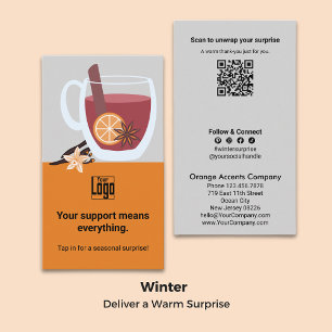 Mulled Wine Theme - Surprise QR Winter Thank You Business Card