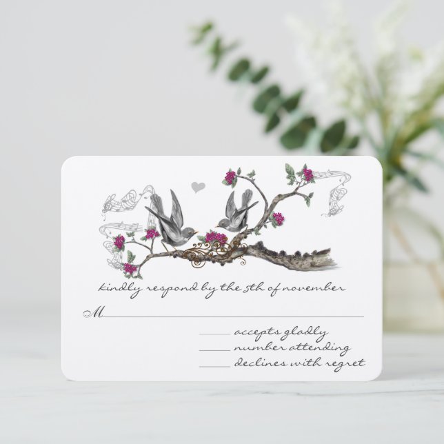 Mulled Wine Vintage Birds Wedding Invitations (Standing Front)