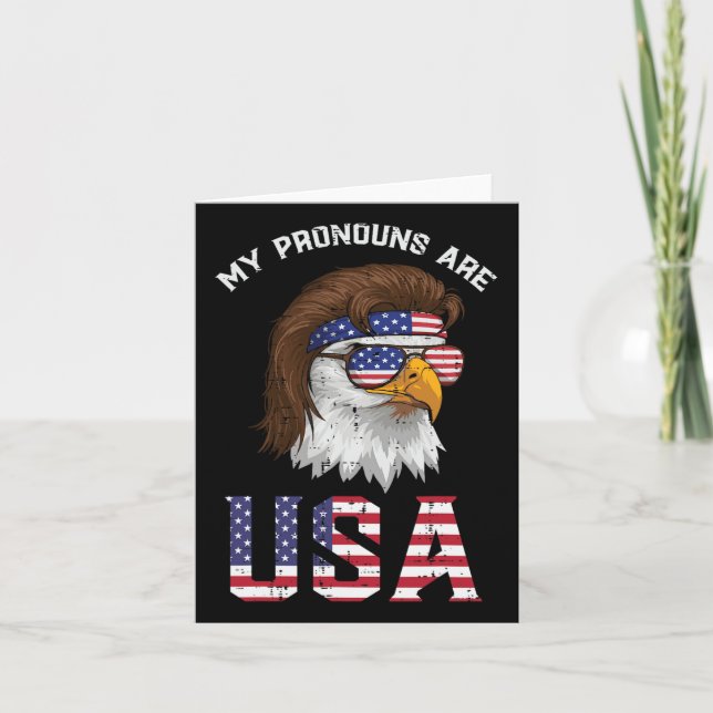 Mullet Eagle My Pronouns Usa 4th Of July Men Women Card (Front)