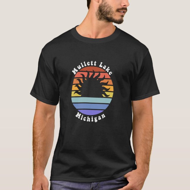 Mullett Lake Michigan MI Sunset Sunrise Vacation S T-Shirt (Front)