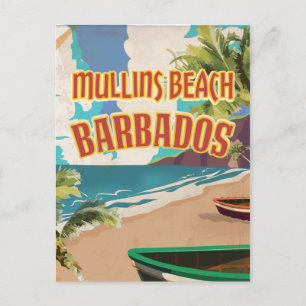 Mullins Beach Bay Barbados travel poster. Postcard
