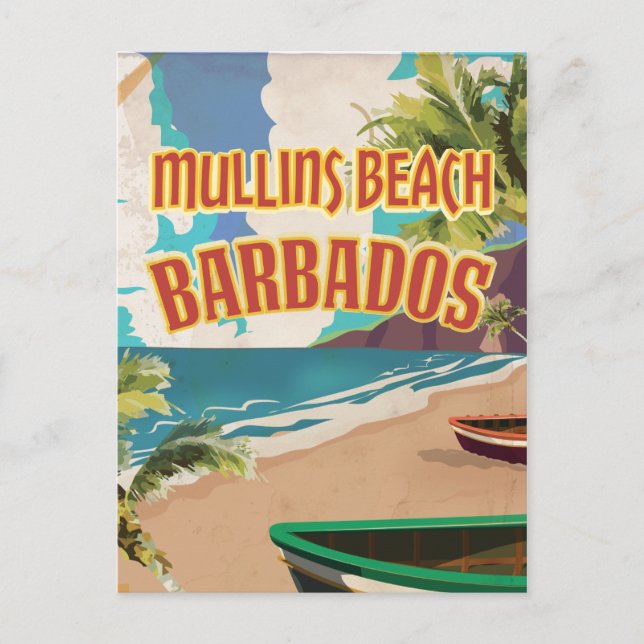 Mullins Beach Bay Barbados travel poster. Postcard (Front)