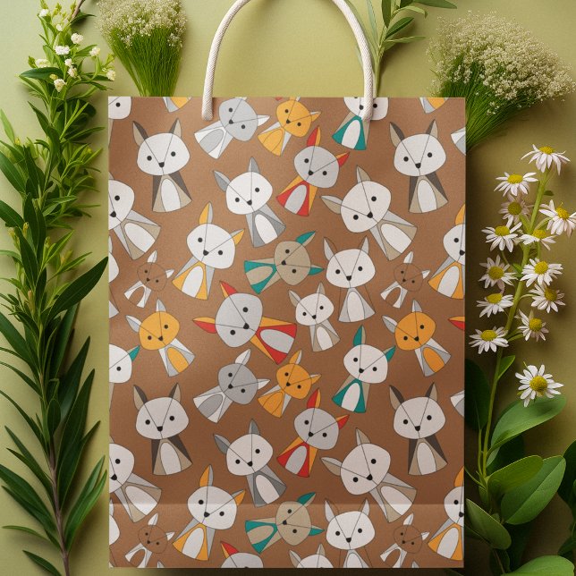 Multcolor Fox Cartoon Medium Gift Bag (gift bag, birthday surprise gift bag, teddy bear gift bag, wine gift bag, travel bag, use and throw )