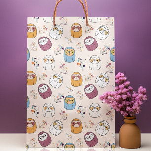 Multcolor Sleepy Sloth Cartoon Large Gift Bag