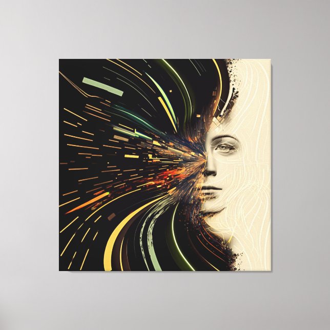 Multi/ 3-Panel Abstract | Flowing Lines and Lady Canvas Print (Front)