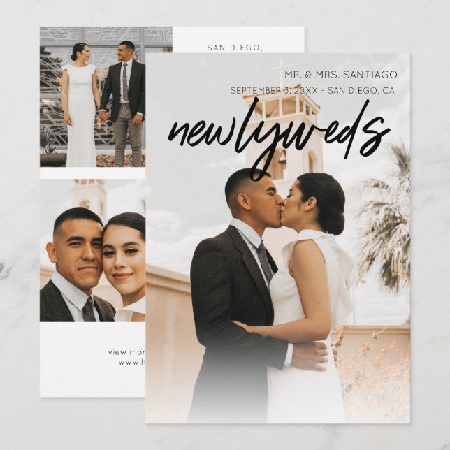 Multi 3 Photo Newlyweds Announcement - Black (Front/Back)