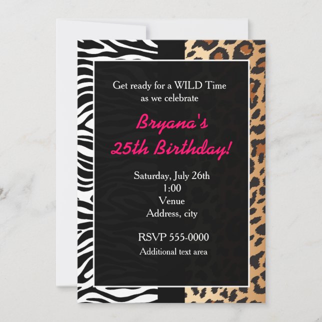 Multi Animal Print Cheetah Leopard Zebra Invite (Front)