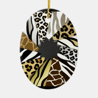 Multi Animal Prints Zebra Tiger Add Text Initial Ceramic Tree Decoration