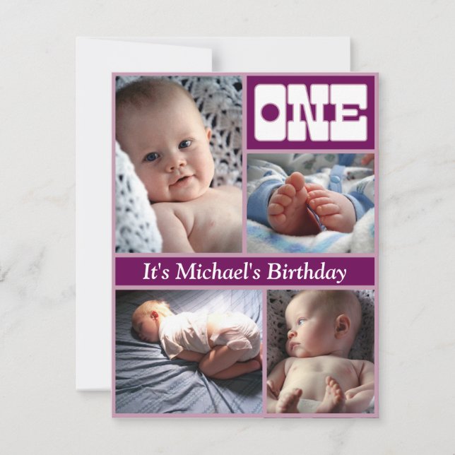 Multi Annual Purple One Birthday Frame Invitation (Front)
