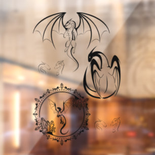 Multi Black and White Bold Dragon Outlines Window Cling