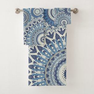 Multi Blue Boho Mandalas Bath Towel Set