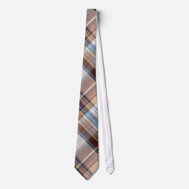Multi Blue/Brown Colour Plaid Pattern Men's Tie (Front)