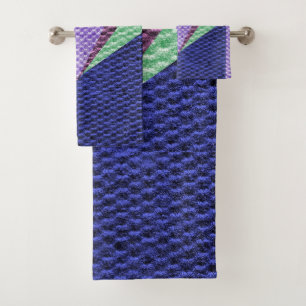Multi blue Colour Texture Crochet Bath Towel Set