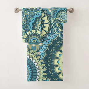 Multi Blue Green Mandalas Bath Towel Set
