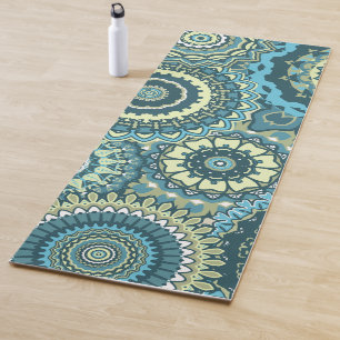 Multi Blue Green Mandalas Yoga Mat