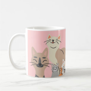 Multi Cat Mug Pink 11oz or 15oz
