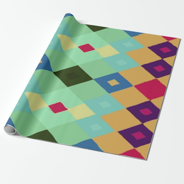 Multi-Color Diamond Pattern on Yellow – Bold Wrapping Paper (Unrolled)