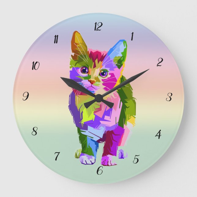 Multi Color Digital Art Cat Wall Clock (Front)