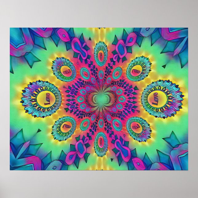 Multi-Color Psychedelic Love is Love Retro Pattern Poster (Front)