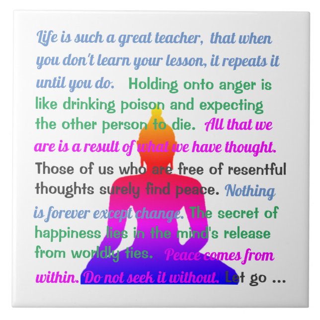 Multi-color silhouette of Buddha with sayings Tile (Front)