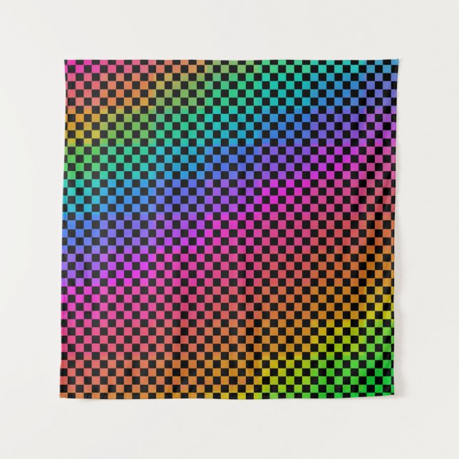 Multi Color Small Checkered Design Backdrop Tapestry (Front)