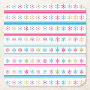 Multi Color Snowflakes Square Paper Coaster