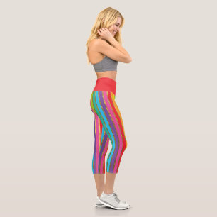 Multi Color Stripes with Gold Yoga Capris
