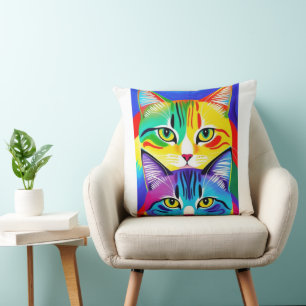 Multi Colored Abstract Cats Cushion