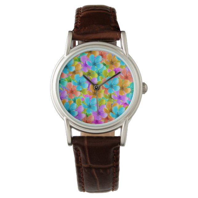 Multi Colored Blossoms, Ladies Wrist Watch (Front)