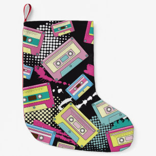 Multi Colored cassettes on a black background seam Small Christmas Stocking