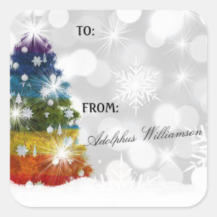 Multi-colored Christmas tree Gift Label