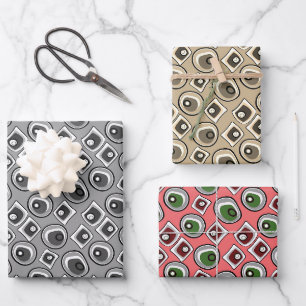 Multi-colored circles and retro sixties wrapping paper sheet