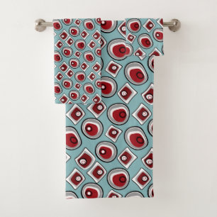 Multi-colored circles and rings retro sixties  bath towel set