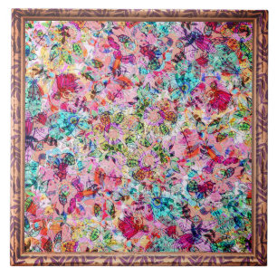Multi-Colored Flowers Abstract Ceramic Tile