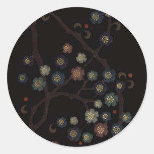 Multi-Colored Flowers On Black Classic Round Sticker